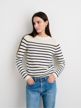 Alex Mill Navy Ivory Stripe Wool Cashmere Sweater XS Classic Breton Knit